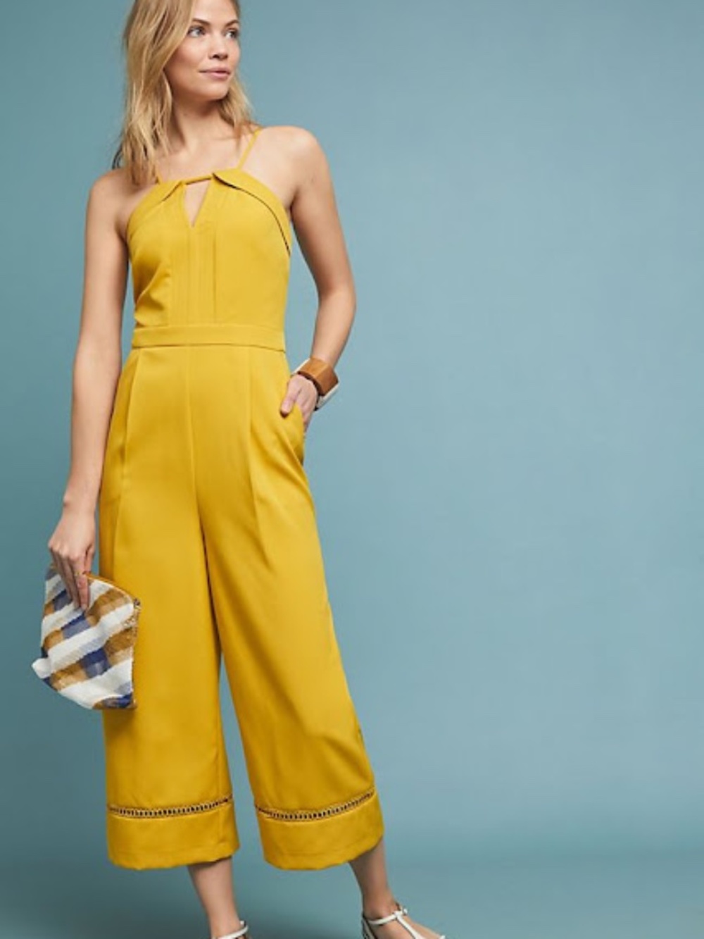 NWT Anthropologie x adelyn rae Layla Culotte Jumpsuit in Mustard Yellow Size XL